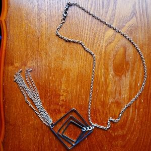 Gold square fringe necklace.